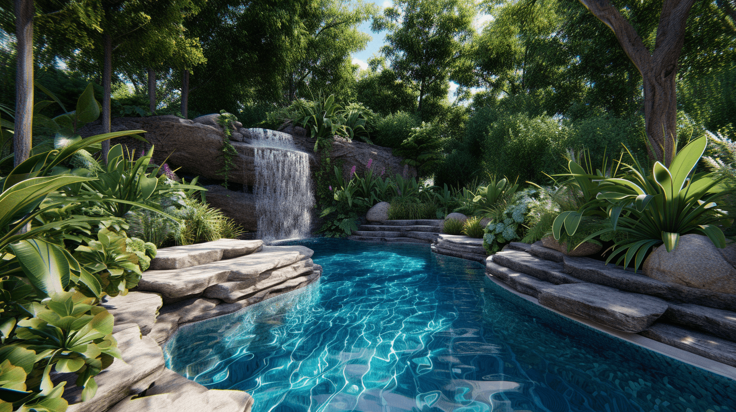 rocks around a luxury swimming pool