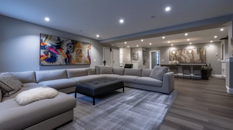 basement living space luxury home lighting