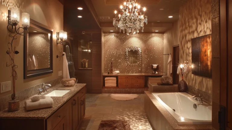 chandelier in luxury bathroom