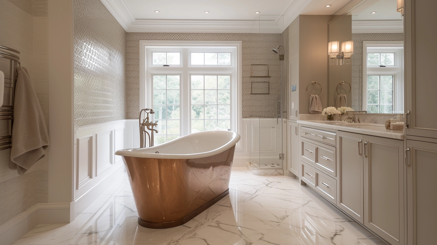 luxury soft tone colour scheme for bathroom copper bath
